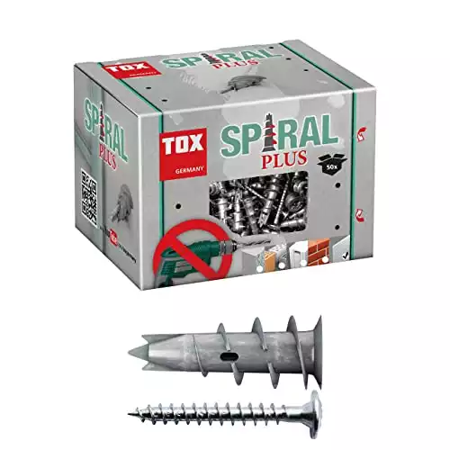 TOX Gipskartondübel Spiral Plus 37-2 mit Linsenkopfschraube 4,5 x 35 mm, für einlagige und doppelbeplankte Gipskartonplatten, 50 Stück
