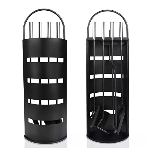 NAIZY Kaminzubehör 5 teilig Edelstahl Kaminbesteck mit Beschichtet und Sichtschutz für Küche Haushalt Wohnen Wohnaccessoires Deko Kaminreinigungsset, Schwarz