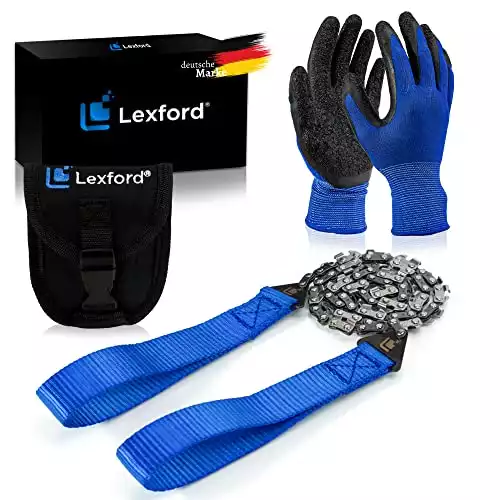 LEXFORD® Handkettensäge - Extrem Scharf & Langlebig - Schutzhandschuhe zum Outdoor sägen inkl. Gürteltasche