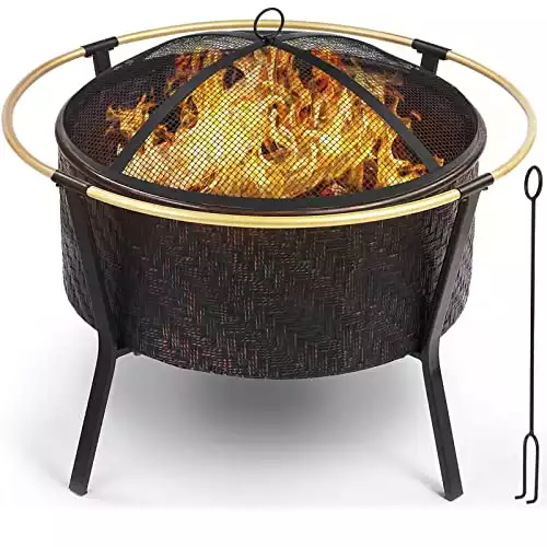 Suntric Feuerschalen für den Garten 68 x 53cm Garten Feuerschale mit Funkenschutz und Schürhaken