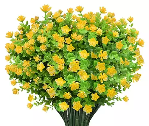 AIOR 10 Bündel Künstliche Blumen Outdoor Deko Künstliche Pflanzen, Grün UV-beständige Eukalyptus Kunstblumen für Haus Garten, Balkon, Fensterbank