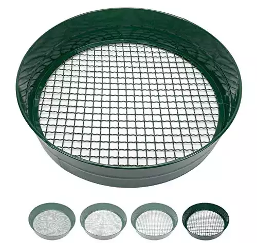 Sterico Gartensieb in verschiedenen Maschengrößen | Rundsieb 33cm Ø | Erdsieb für Saatgut, Erde, Kompost, Steine, Unkraut, Schotter | Stapelbar | Sehr robust | Rostgeschützt (12mm)