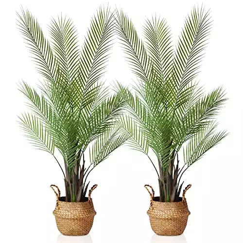 Kazeila Künstliche Pflanzen Groß Areca Palme 120cm Kunstpflanze Groß im Topf Kunstpalme Fake Pflanzen Plastik Pflanze Dekor(2Pack)
